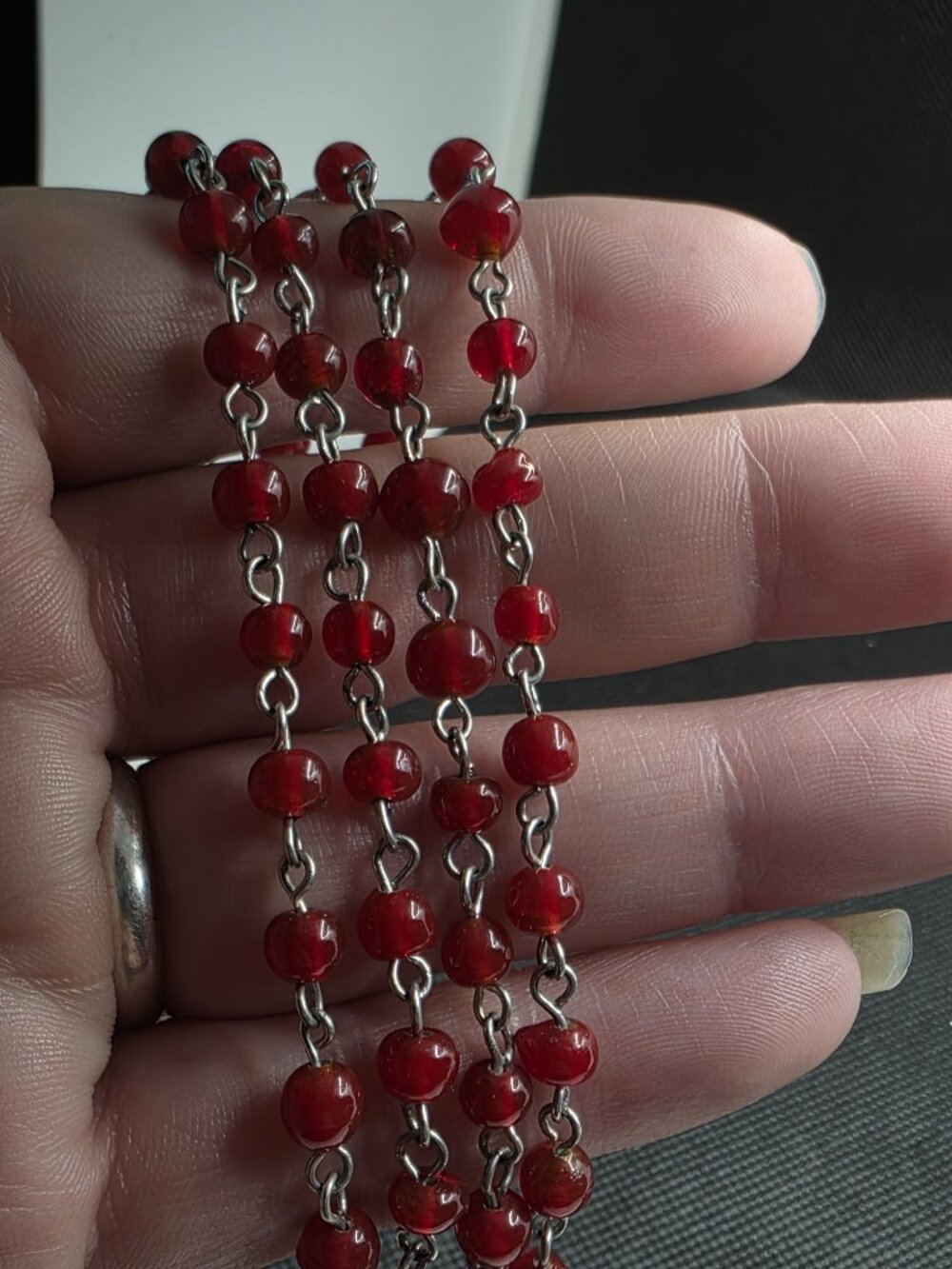 Multi-Functional Red Glass Beaded 3-in-1 Rosary Chain Lanyard & Necklace - Picture 8 of 8